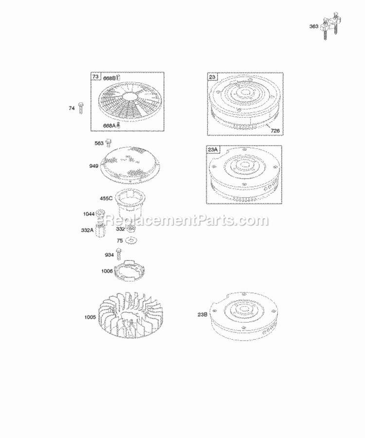 Flywheels Fans Rotating Screens Diagram and Parts List for 350776-1046-A2  Briggs and Stratton Engine